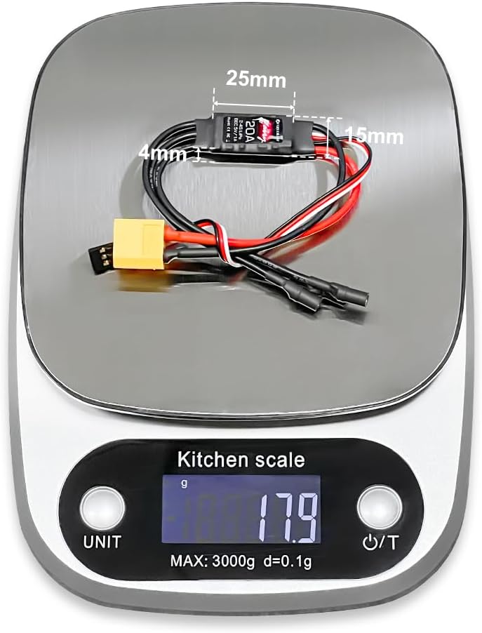 HAWK'S WORK Brushless ESC, 20A Brushless Motor Electric Speed Controller BEC 5V 1A with XT60 & 3.5mm Plugs, Super Light-Weight & Small - Image 3